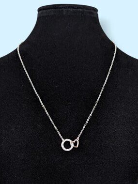 LA CN Rhinstone Circle & Heart Interlocking Pendant Necklace